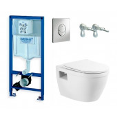 Инсталляция Grohe с безободковым унитазом BelBagno Loto BB070CHR, сиденье микролифт комплект