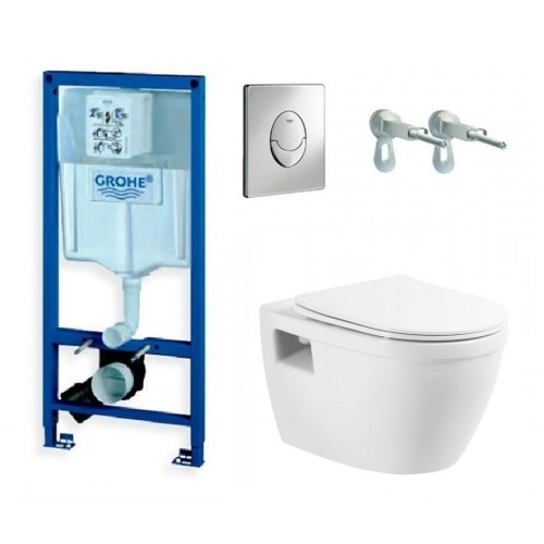 Инсталляция Grohe с безободковым унитазом BelBagno Loto BB070CHR, сиденье микролифт комплект