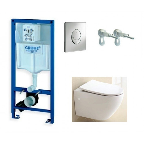 Инсталляция Grohe с безободковым унитазом BelBagno Sfera-R BB513CH, сиденье микролифт, комплект