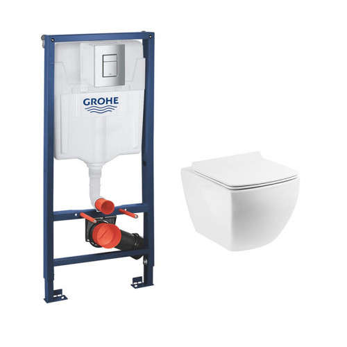 Инсталляция Grohe Rapid SL c безободковым унитазом BelBagno Carina BB514CHR, клавиша хром, комплект