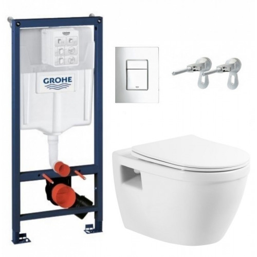 Инсталляция Grohe с безободковым унитазом BelBagno Loto BB070CHR, сиденье микролифт, комплект