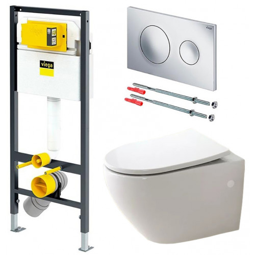 Инсталляция Viega 792855 с безободковым унитазом BelBagno Sfera-R BB513CH, сиденье микролифт, комплект