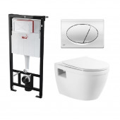 Инсталляция Alcaplast с безободковым унитазом BelBagno Loto BB070CHR/SC, сиденье микролифт, клавиша хром, комплект