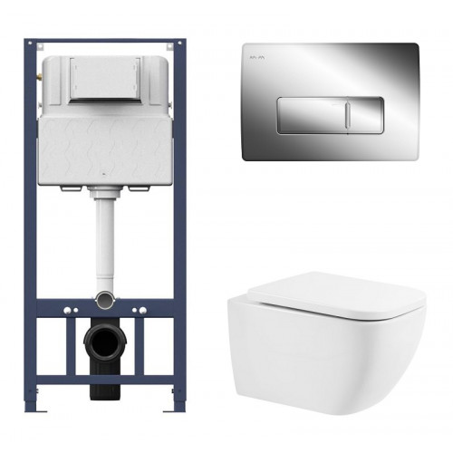 Инсталляция Am.Pm с унитазом BelBagno Alpina BB10100CHR, сиденье микролифт клавиша хром, комплект