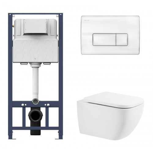 Инсталляция Am.Pm с унитазом BelBagno Alpina BB10100CHR, сиденье микролифт клавиша белая, комплект