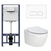 Инсталляция Am.Pm с безободковым унитазом BelBagno Prospero BB507B, сиденье микролифт клавиша белая, комплект