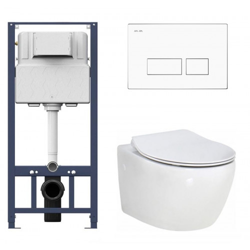 Инсталляция Am.Pm с безободковым унитазом BelBagno Prospero BB507B, сиденье микролифт клавиша белая, комплект