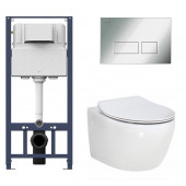 Инсталляция Am.Pm с безободковым унитазом BelBagno Prospero BB507B, сиденье микролифт клавиша хром, комплект