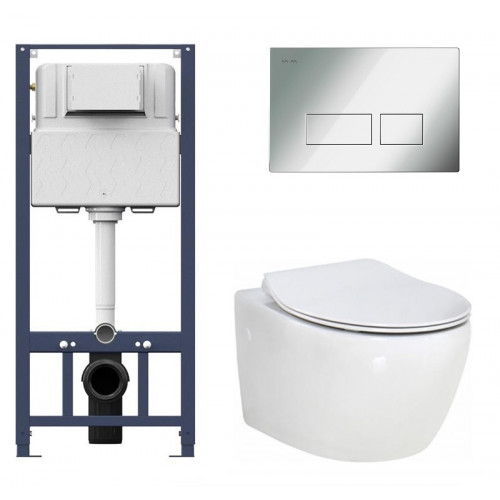 Инсталляция Am.Pm с безободковым унитазом BelBagno Prospero BB507B, сиденье микролифт клавиша хром, комплект