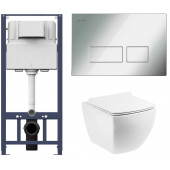 Инсталляция Am.Pm с безободковым унитазом BelBagno Carina BB514CHR, сиденье микролифт клавиша хром, комплект