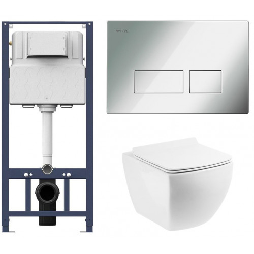 Инсталляция Am.Pm с безободковым унитазом BelBagno Carina BB514CHR, сиденье микролифт клавиша хром, комплект