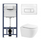 Инсталляция Am.Pm с безободковым унитазом BelBagno Sfera-R BB513CH, сиденье микролифт клавиша белая, комплект