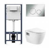 Инсталляция Am.Pm с безободковым унитазом BelBagno Loto BB070CHR, сиденье микролифт клавиша хром, комплект