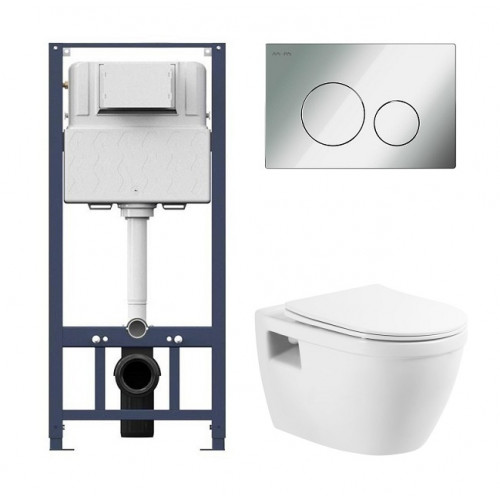 Инсталляция Am.Pm с безободковым унитазом BelBagno Loto BB070CHR, сиденье микролифт клавиша хром, комплект