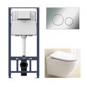 Инсталляция Am.Pm с безободковым унитазом BelBagno Sfera-R BB513CH, сиденье микролифт клавиша хром, комплект