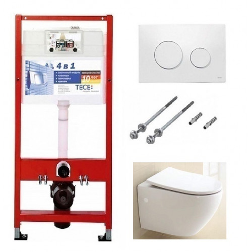 Инсталляция Tece с безободковым унитазом BelBagno Sfera-R BB513CH, сиденье микролифт, комплект 294388