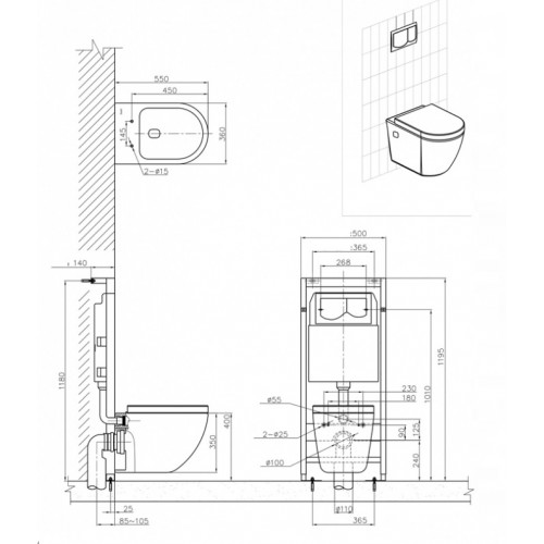 Подвесной унитаз Bravat Gina C2190UW-ENG сиденье с микролифтом, белый-2