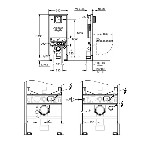 Инсталляция Grohe с безободковым унитазом Sensia Arena, 120172, с функцией биде, клавиша цвет хром глянцевый, комплект-3