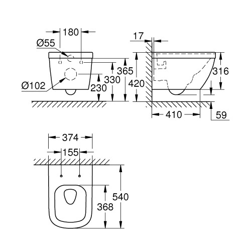 Подвесной унитаз Grohe Euro Ceramic безободковый 39328000-2