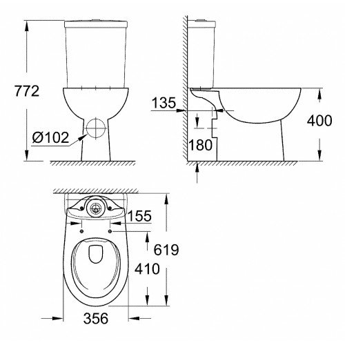 Напольный унитаз Grohe Bau Ceramic 39349000/39436000, безободковый, с бачком с нижней подводкой-1