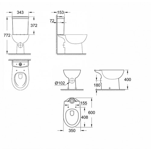 Напольный унитаз Grohe Bau Ceramic 39428000/39437000 с бачком с боковой подводкой-1