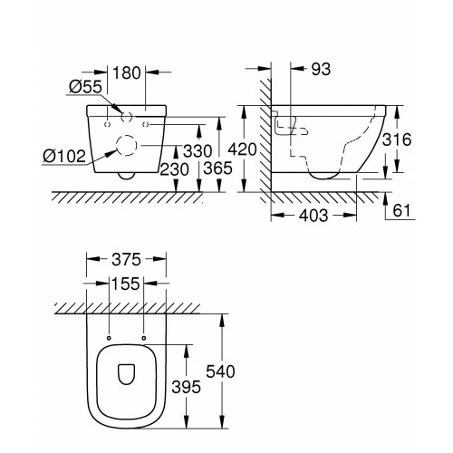 Подвесной унитаз Grohe Euro Ceramic 39538000, безободковый-1