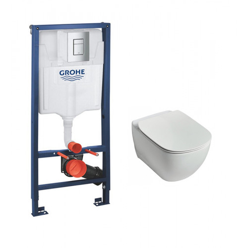 Инсталляция Grohe Rapid SL c безободковым унитазом Ideal Standard Tesi Rimless, крышка микролифт, клавиша хром, комплект