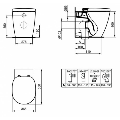 Приставной унитаз Ideal Standard Connect AquaBlade белый, без сиденья, E052401-2