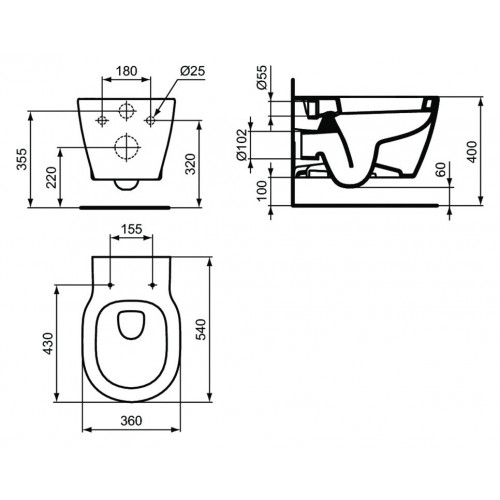 Подвесной безободковый унитаз Ideal Standard Connect Rimless белый, сиденье микролифт, E822301-1