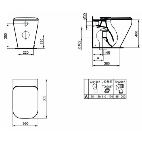 Приставной унитаз Ideal Standard Tonic II AquaBlade белый, сиденье стандарт, K317201/K7064-1