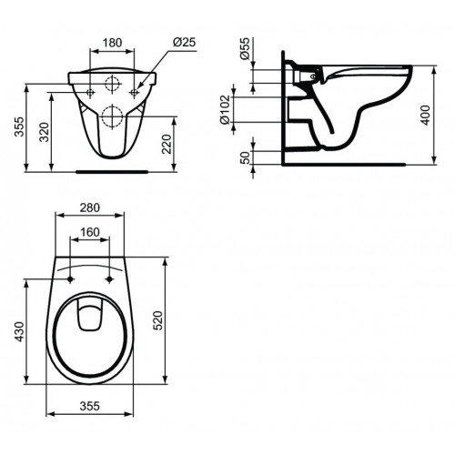 Инсталляция Ideal Standard Prosys Frame 120 M с унитазом Eurovit Rimless K881201, сиденье микролифт, комплект, K881201PT15-4