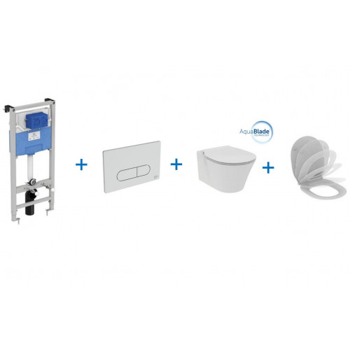 Инсталляция Ideal Standard ProSys R031001 с унитазом Connect Air AquaBlade E005401, сиденье микролифт, клавиша, комплект-1