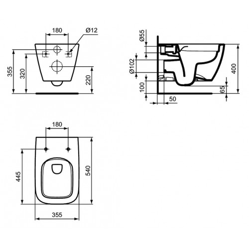 Инсталляция Ideal Standard Prosys 2.0, без кнопки, R046367 с унитазом Ideal Standard i.life B Rimless безободковый c сиденьем микролифт, T461401, комплект, RI461402-2