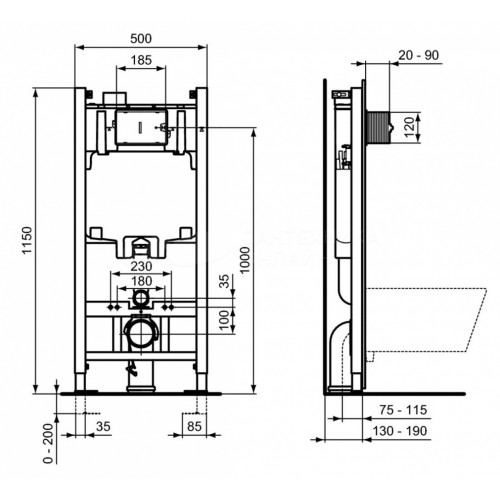 Инсталляция Ideal Standard Prosys 2.0, без кнопки, R046367 с унитазом Ideal Standard i.life A Rimless безободковый c сиденьем микролифт, T471701 , комплект, RI471702-4