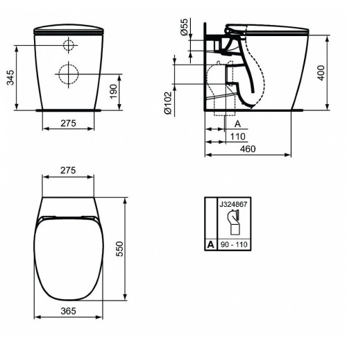 Приставной унитаз Ideal Standard Dea AquaBlade белый, сиденье стандарт, T349001/T676601-1