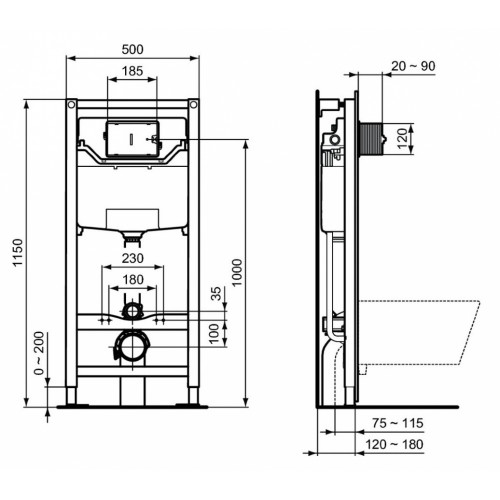 Инсталляция Ideal Standard Prosys Frame 120 M с унитазом Tesi Rimless T355101, сиденье микролифт, комплект, T355101PT15-1