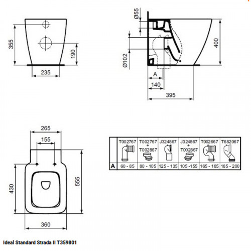 Приставной унитаз Ideal Standard Strada II AquaBlade T359801, безободковый, крышка микролифт-7