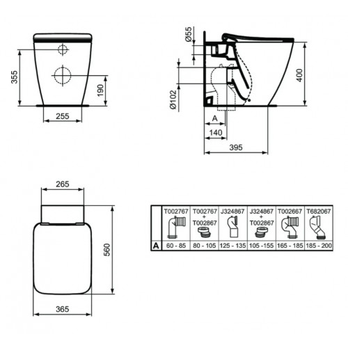 Приставной унитаз Ideal Standard Strada II AquaBlade белый, сиденье стандарт, T359901/T360001-1