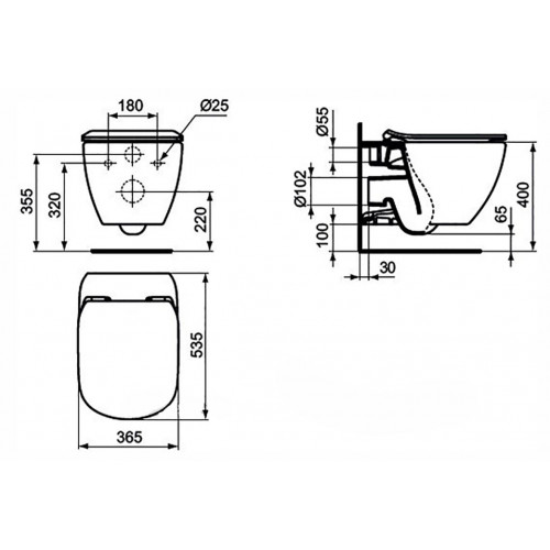 Инсталляция с унитазом Ideal Standard Tesi T387201, сиденье микролифт, клавиша хром, комплект-2