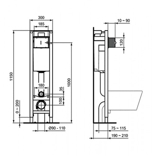 Инсталляция Ideal Standard ProSys Eco Frame M W220101 с унитазом Connect E803501, сиденье микролифт E712701, комплект-2