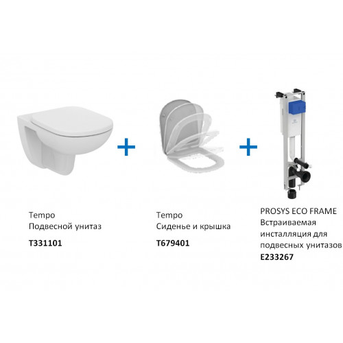 Инсталляция Ideal Standard ProSys Eco Frame M W440101 с унитазом Tempo T331101, сиденье микролифт Tempo T679401, комплект-2