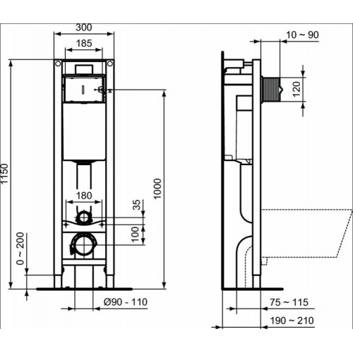 Инсталляция Ideal Standard Prosys Eco Frame M E233267 с унитазом Ideal Standard Exacto Rimless безободковый c сиденьем микролифт UV09001, комплект, X022601-3