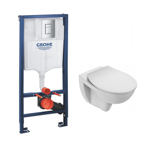 Инсталляция Grohe Rapid SL c безободковым унитазом Jacob Delafon Patio EDV102-00, клавиша хром, комплект