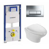 Инсталляция Geberit с безободковым унитазом Jacob Delafon Nouvelle Vague EDJ102-00, сиденье микролифт, комплект