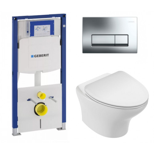 Инсталляция Geberit с безободковым унитазом Jacob Delafon Nouvelle Vague EDK102-00, сиденье микролифт, комплект