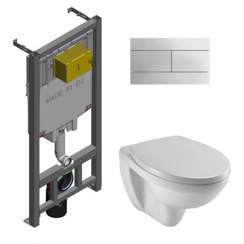 Инсталляция Jacob Delafon с ободковым унитазом Jacob Delafon Patio, сиденье микролифт клавиша хром, комплект, E21734RU-00
