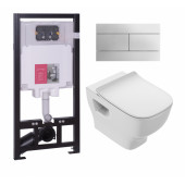 Инсталляция Jacob Delafon с унитазом Jacob Delafon Struktura E21741RU-00, тонкое сиденье с микролифтом, клавиша хром, комплект (E29025+EDE102+E20606+E4316-CP)