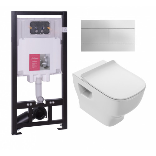 Инсталляция Jacob Delafon с унитазом Jacob Delafon Struktura E21741RU-00, тонкое сиденье с микролифтом, клавиша хром, комплект (E29025+EDE102+E20606+E4316-CP)