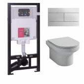 Инсталляция Jacob Delafon с безободковым унитазом Jacob Delafon Elite E21742RU-00, тонкое сиденьем с микролифтом, клавиша хром, комплект (E29025+EDX114RU+E4316)