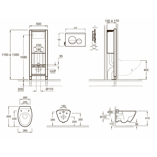 Инсталляция с унитазом Jacob Delafon Presquille E21743RU-00, крышка микролифт, клавиша цвет глянцевый и матовый хром, комплект (E5504-NF+E4440-00+E20859-CP-MTC)-1